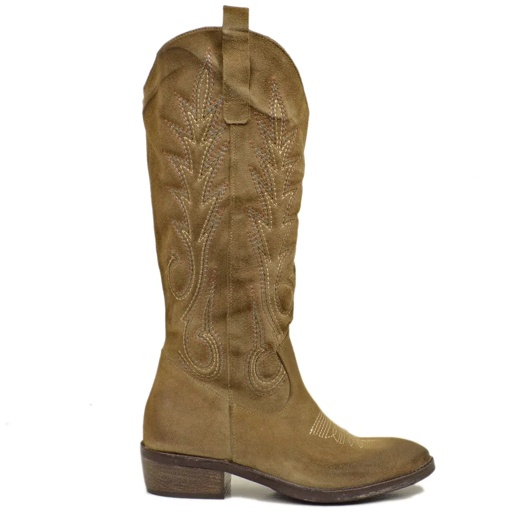 Stivali Texani Donna Taupe in Camoscio Made in Italy