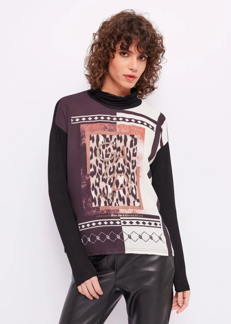 T-shirt a collo alto con stampa