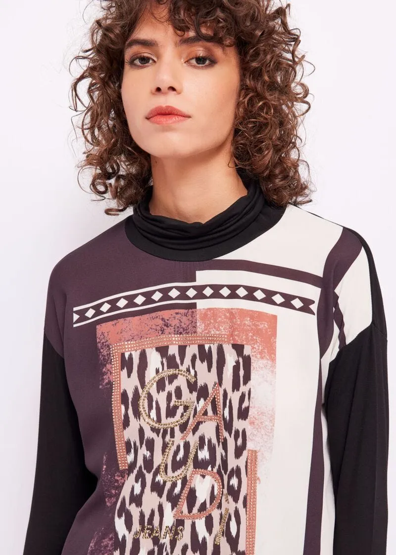 T-shirt a collo alto con stampa