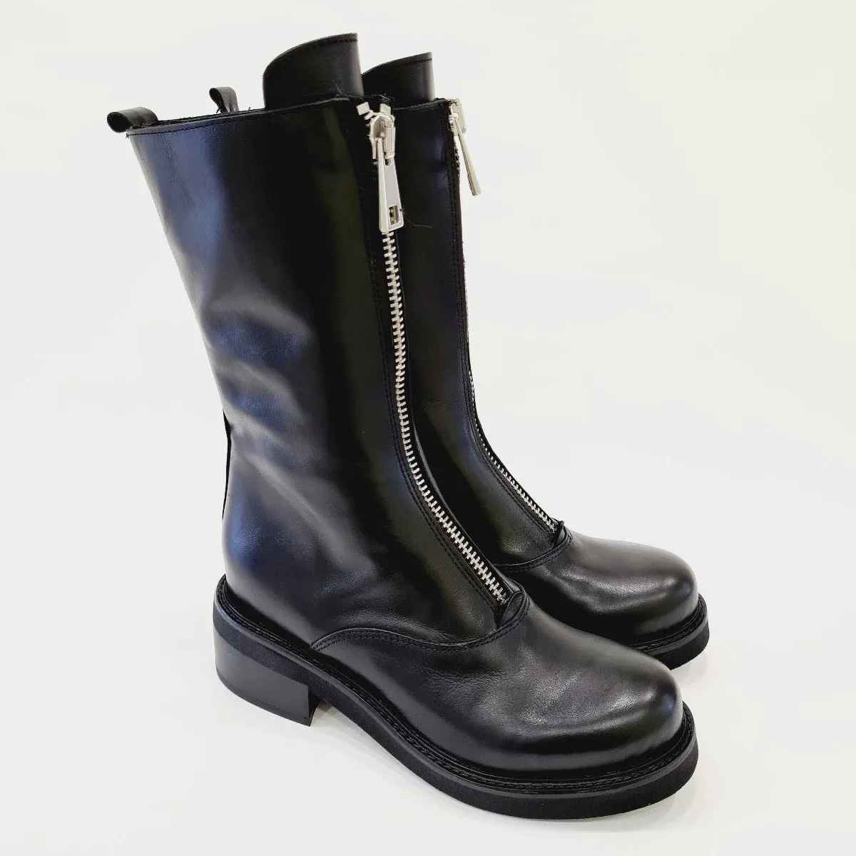 Tattoo Stivaletto Anfibio zip acciaia anteriore fondo gomma tacco 5 cm Pelle Black rif.545
