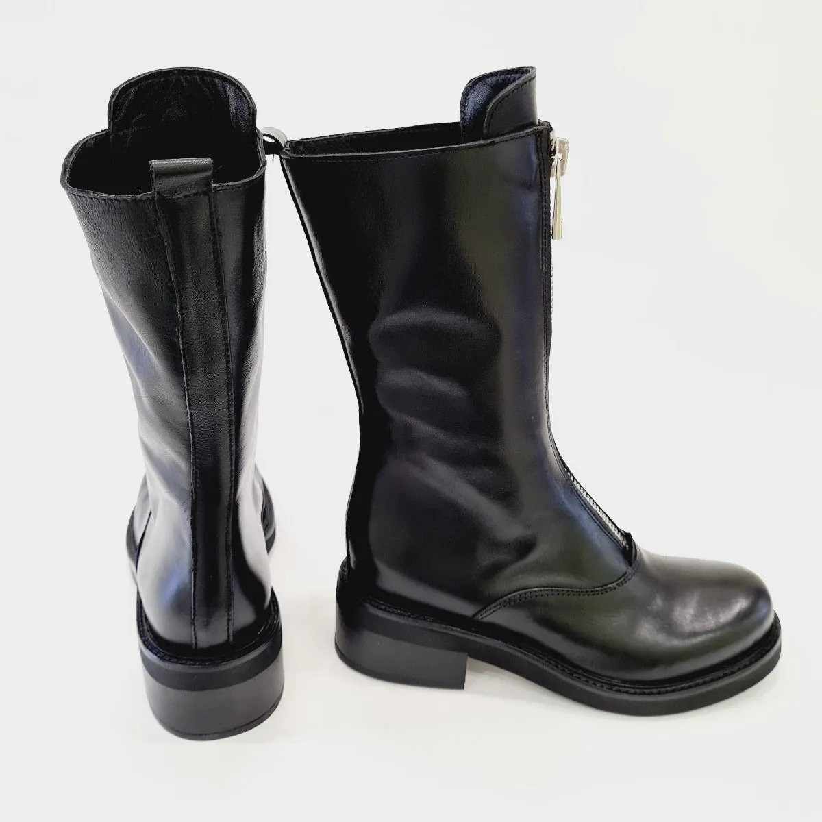 Tattoo Stivaletto Anfibio zip acciaia anteriore fondo gomma tacco 5 cm Pelle Black rif.545