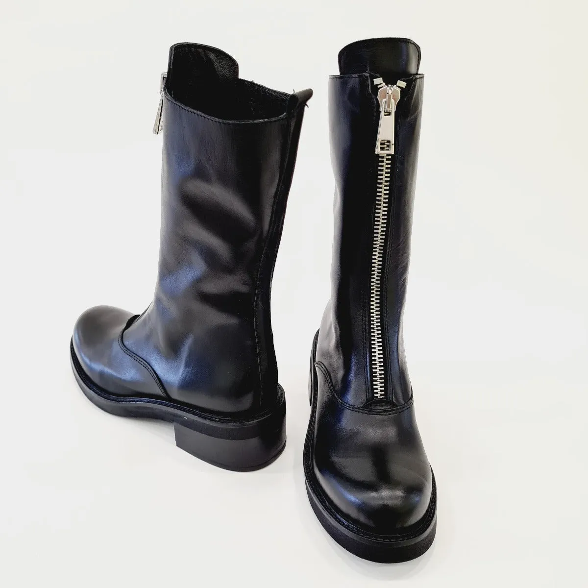 Tattoo Stivaletto Anfibio zip acciaia anteriore fondo gomma tacco 5 cm Pelle Black rif.545