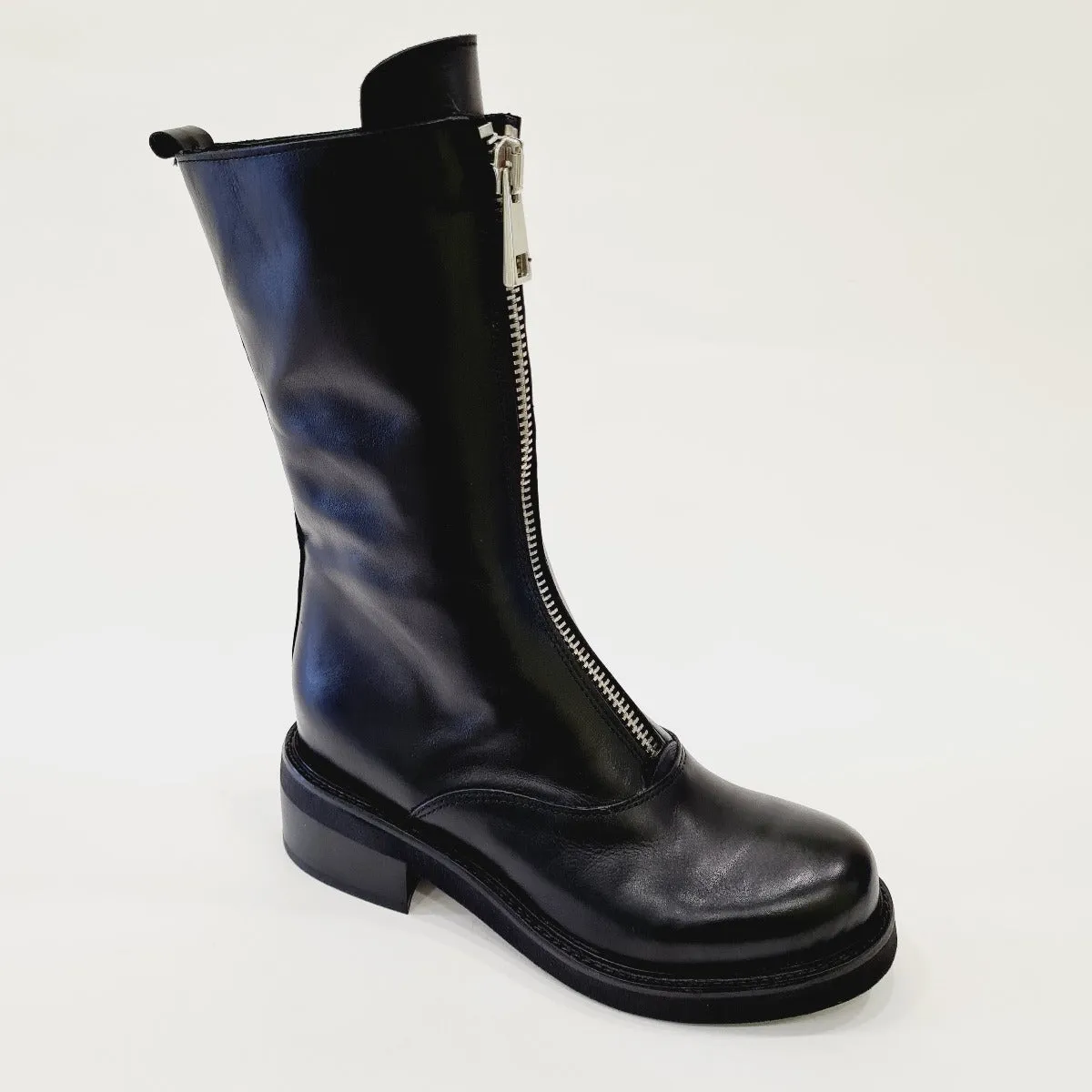 Tattoo Stivaletto Anfibio zip acciaia anteriore fondo gomma tacco 5 cm Pelle Black rif.545