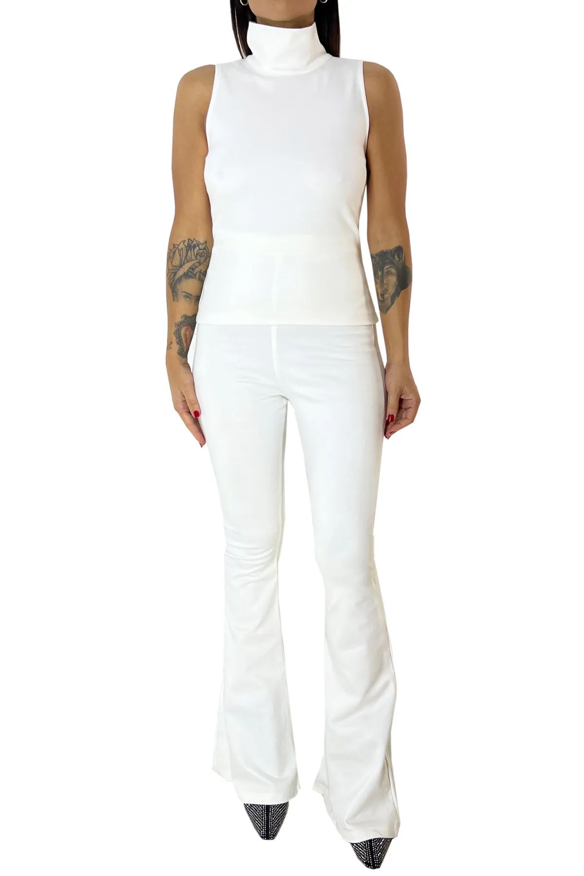Top donna sottogiacca collo alto tessuto elastico con zip in evidenza oro sul retro