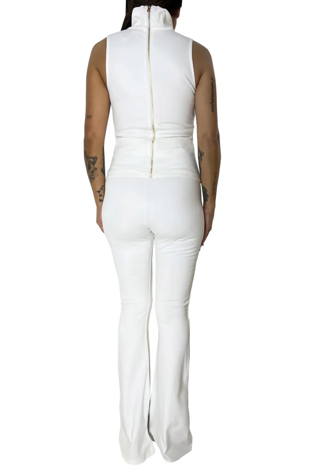Top donna sottogiacca collo alto tessuto elastico con zip in evidenza oro sul retro