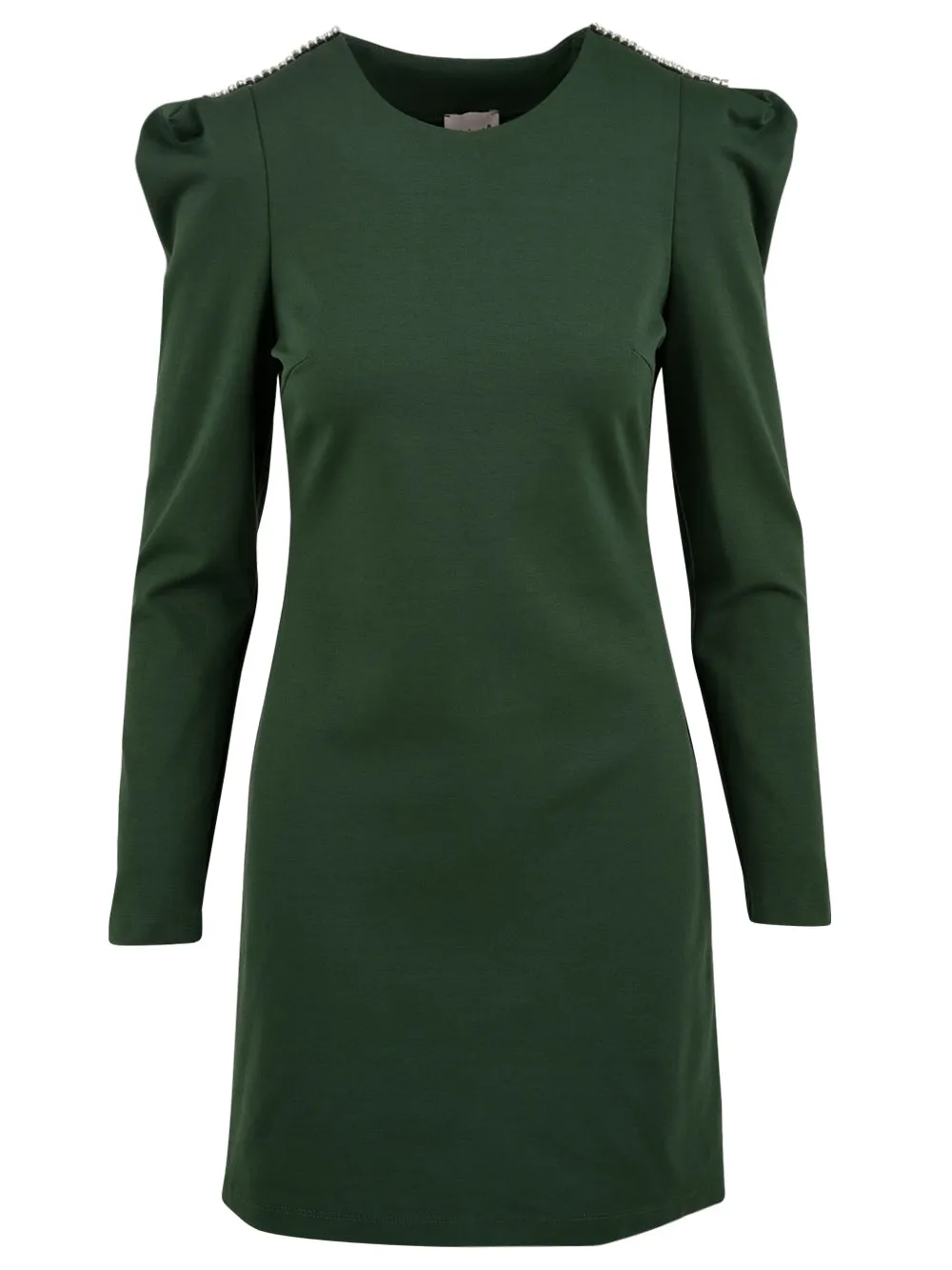 Vestito corto donna con strass verde a maniche lunghe