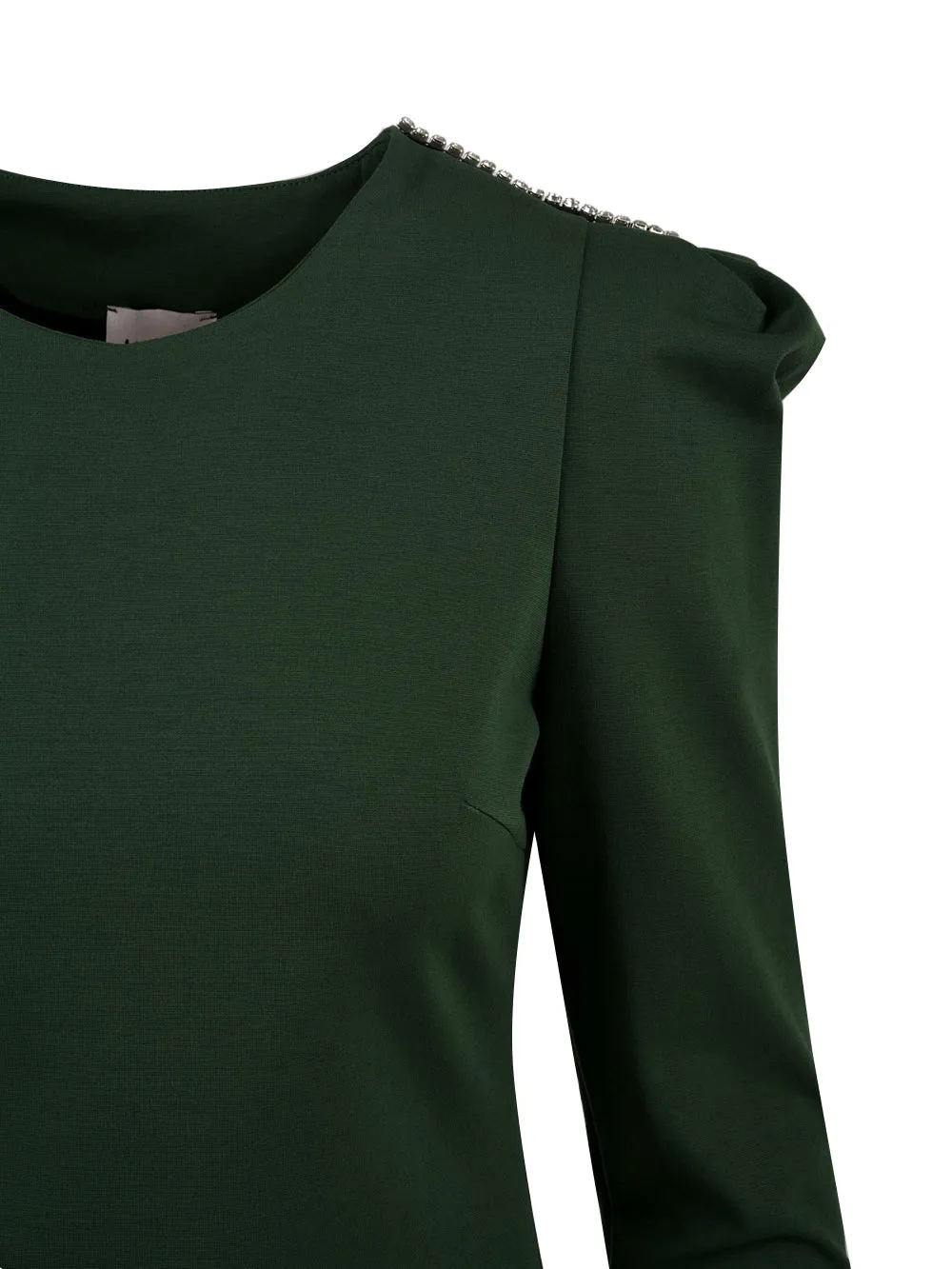 Vestito corto donna con strass verde a maniche lunghe