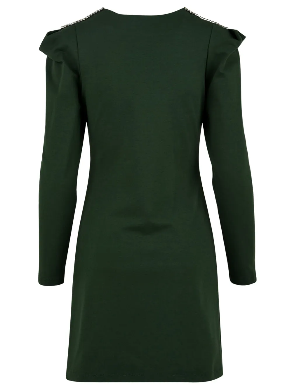Vestito corto donna con strass verde a maniche lunghe