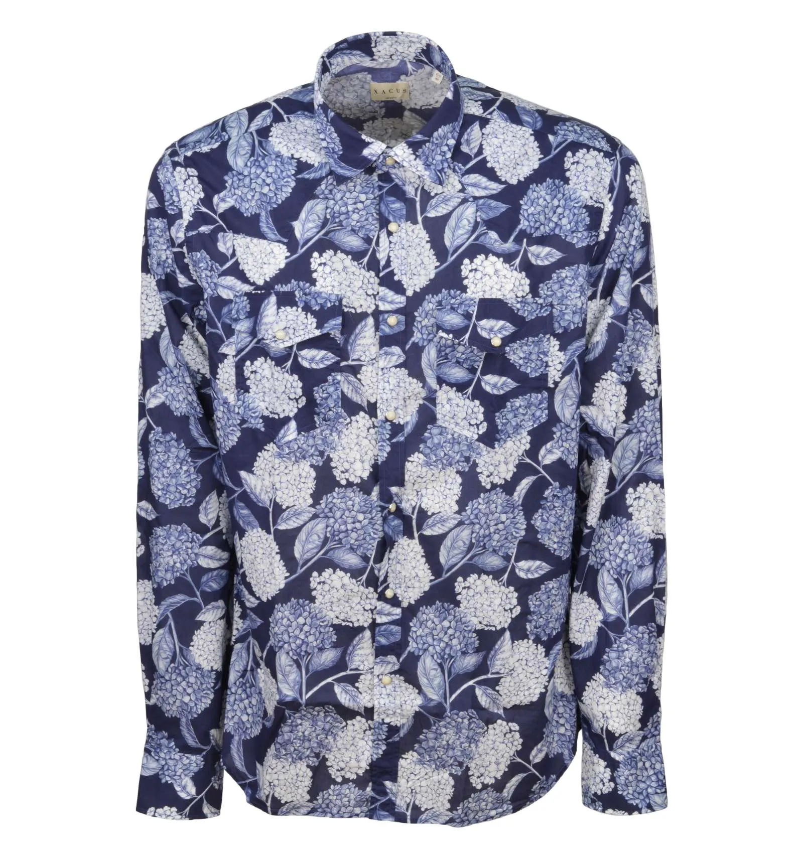 XACUS uomo camicia fiori blu tailor fit 61576.002 714ML WASHED SHIRT
